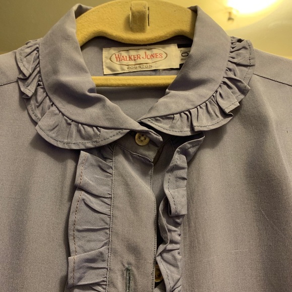 Custom silk button down with ruffle edges - Picture 3 of 5